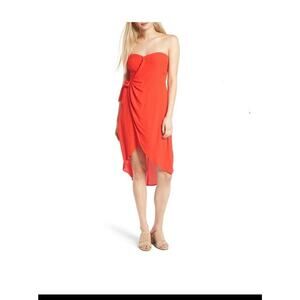ASTR The Label Josefina Strapless Faux Wrap Dress Orange Size M